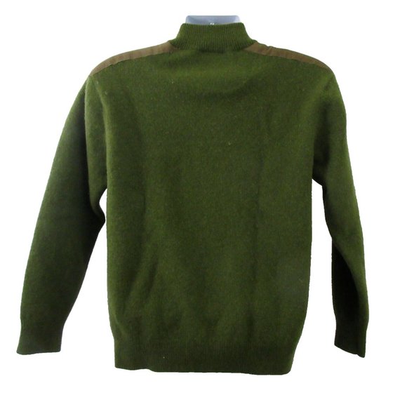 Cabela's 100% Lambswool Sweater Sz Large Dark Green w/Shoulder Patches Pullover - Picture 6 of 9
